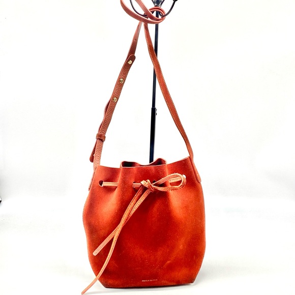 MANSUR GAVRIEL RED BRICK ORANGE SUEDE BUCKET CROSSBODY SMALL BAG STRING TIE - Picture 1 of 7
